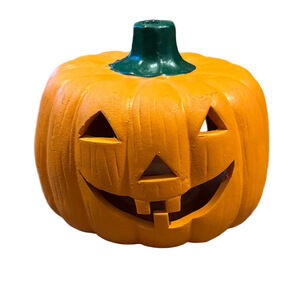 Ceramic Candle Holder Orange Jack-O'-Lantern Pumpkin Decor